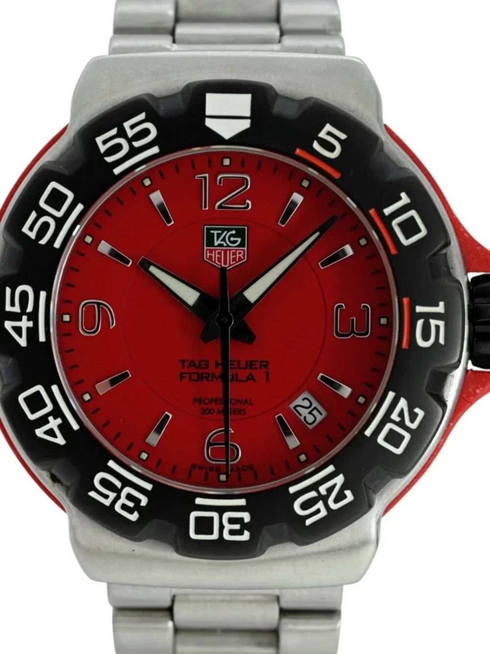 Tag Heuer 41mm Men's Formula 1 Swiss Made Red Dial SS Swiss Watch! Ref: WAC1113!